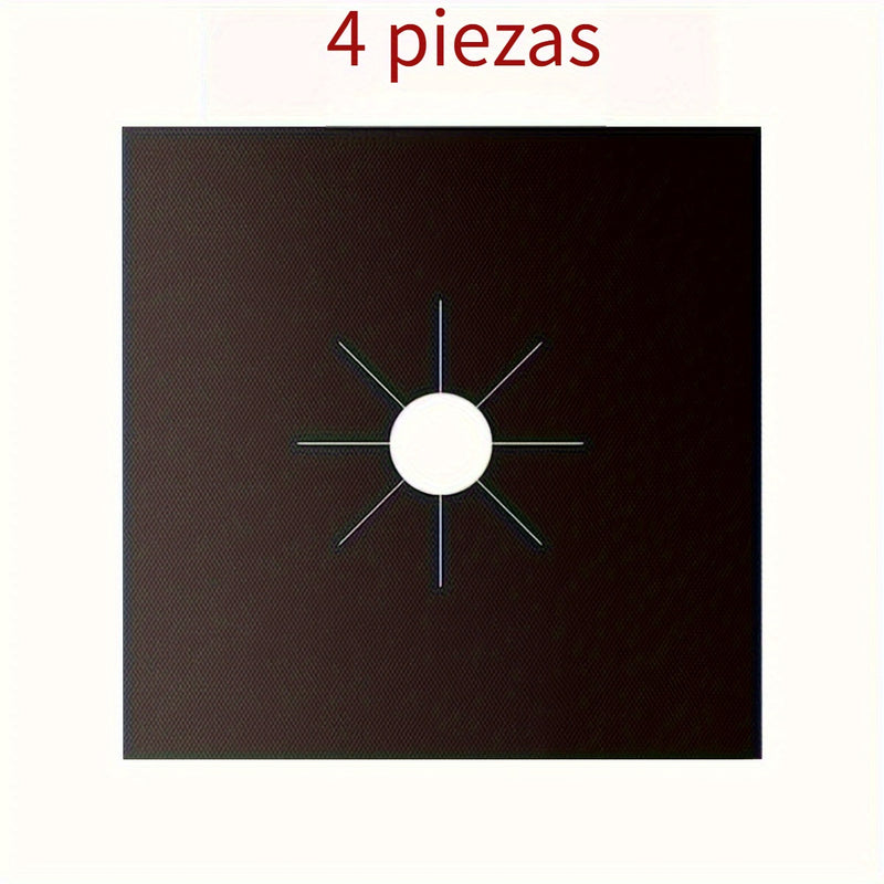 4 Piezas de Cubiertas para Quemadores - Protector de Estufa Negra, 0.1mm Doble Grosor, Reutilizable, Antiadherente, Fácil Limpieza, Ajuste para Encimera de 10.6" x 10.6", Libre de BPA