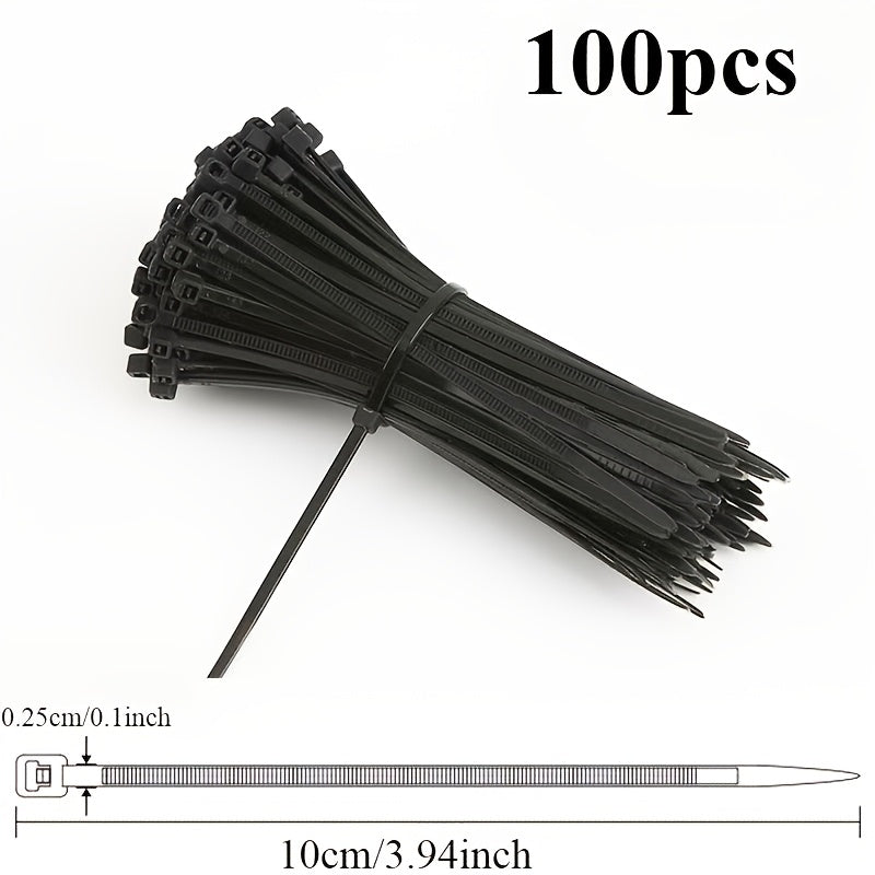 100 piezas de bridas para cables multiusos resistentes con cierre automático y correas de nailon duraderas para almacenamiento arquitectónico y de escritorio doméstico