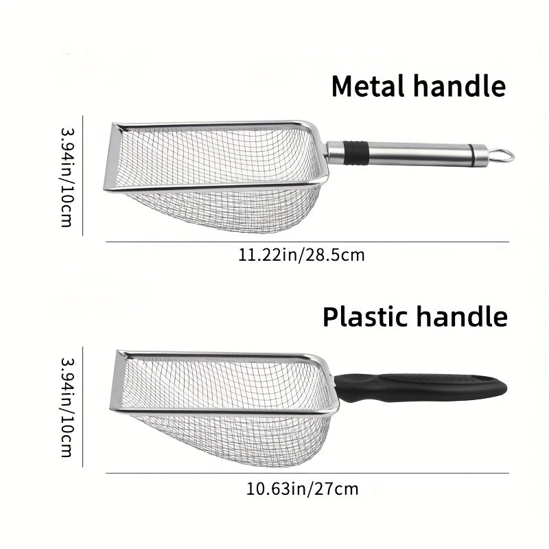 Pala de jardinería con malla de acero inoxidable de 3,8 mm, resistente a la corrosión, para cribar suelo, cama de hámster y arena de playa. Herramienta duradera para uso al aire libre y mascotas, herramienta manual de jardinería | Pala resistente a la co