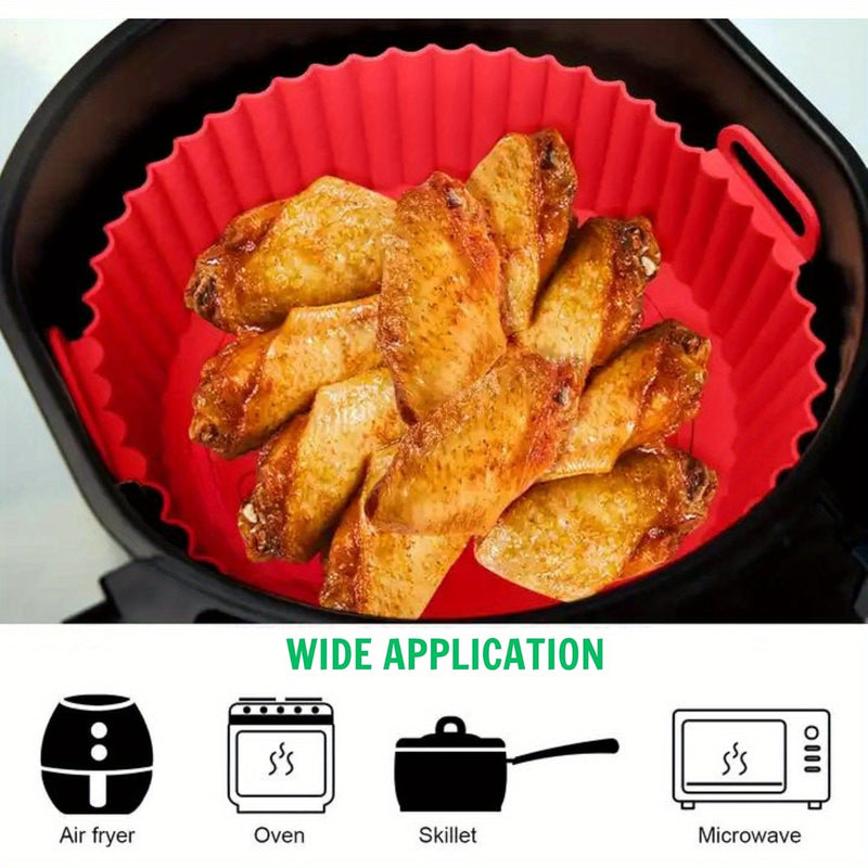 Pack de 2 Forros Rojos para Freidora de Aire - Papel de Horno Reutilizable, Resistente al Calor hasta 446°F, Antiadherentes con Asas para Fácil Limpieza, Libre de BPA, Compatible con Freidoras de 3-5QT, Piezas de Repuesto para Cocina, Asas Easyinsert