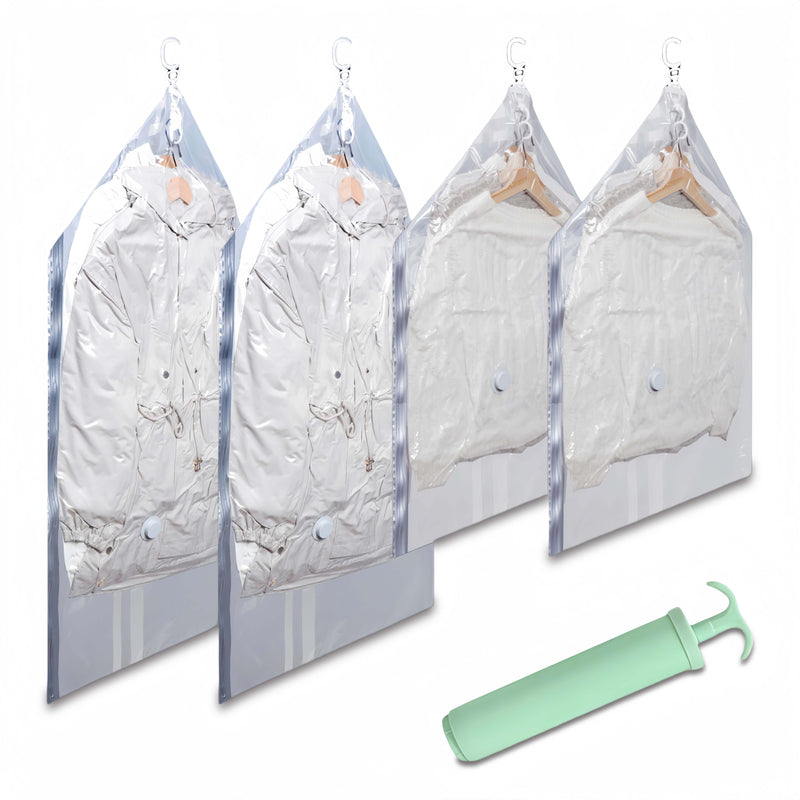 Bolsas al vacío para ropa, abrigos y chaquetas, ahorradoras de espacio, 2/4/6 paquetes con bomba manual, cierre con cremallera, material plástico, forma rectangular, no requiere electricidad