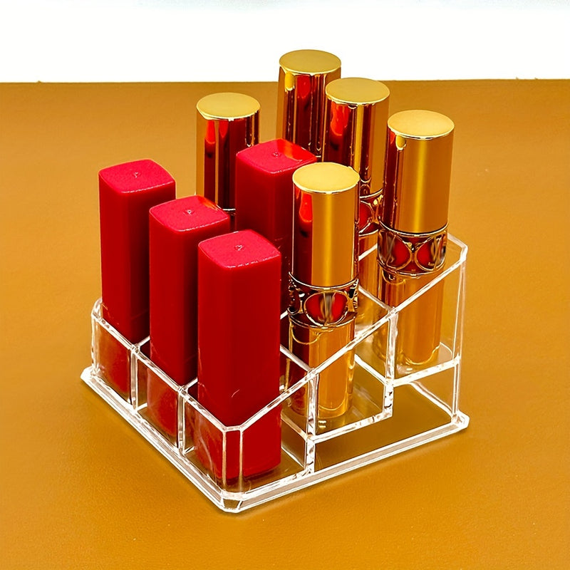 Organizador de Lápiz Labial Transparente y Elegante - Soporte de Exhibición Multicompartimento para Maquillaje, Plástico Ligero, Perfecto para Almacenamiento en Baño y Tocador
