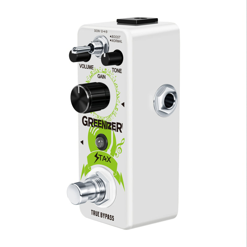 Pedal de Efectos Vintage Analógico Overdrive Greenizer - Recreación del Sonido de Tubo de los 70's, Mini Tamaño con True Bypass