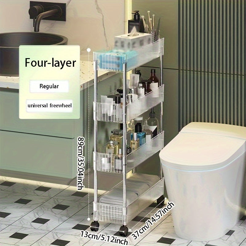 Carrito de Almacenamiento Rodante Versátil de 1 Pieza - Plástico Transparente y Acero Inoxidable, Organizador Multinivel con Ruedas para Cocina, Baño y Lavabo - Diseño Elegante de Almacenamiento Abierto, No Necesita Energía, Organizadores y Almacenamient