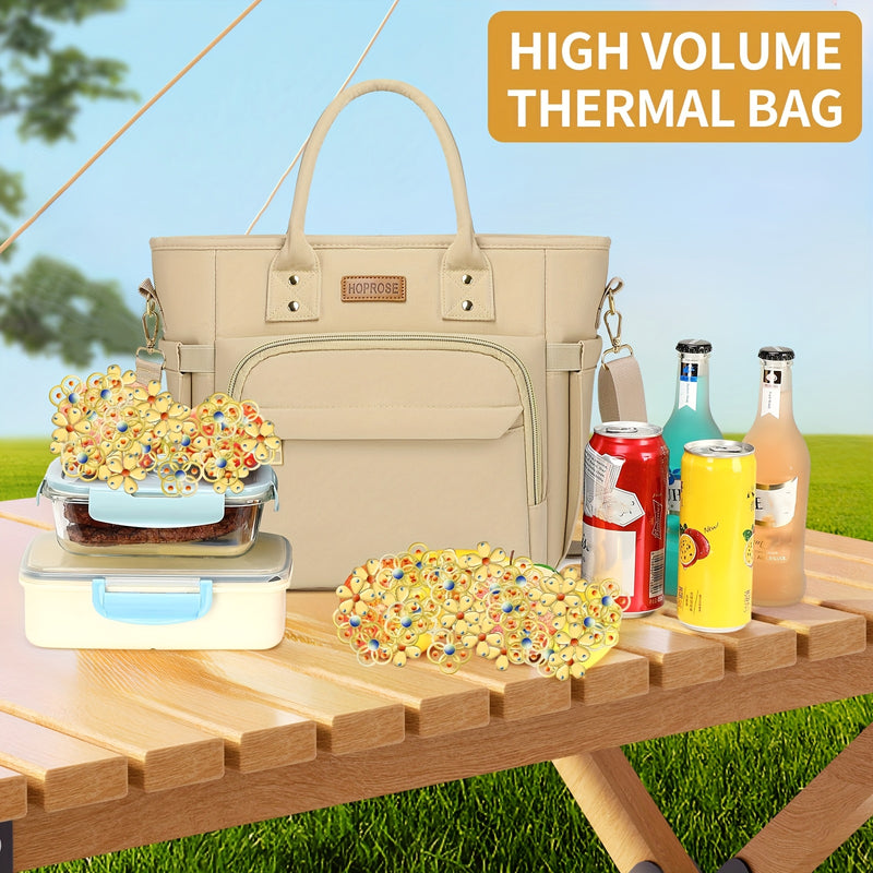 Nevera Portátil de Gran Capacidad para Almuerzo - Impermeable, Transportador de Bento Box Resistente para Trabajo y Escuela, Tela Oxford Duradera, Temática Playa, Bolsa Cuadrada para Regreso a Clases