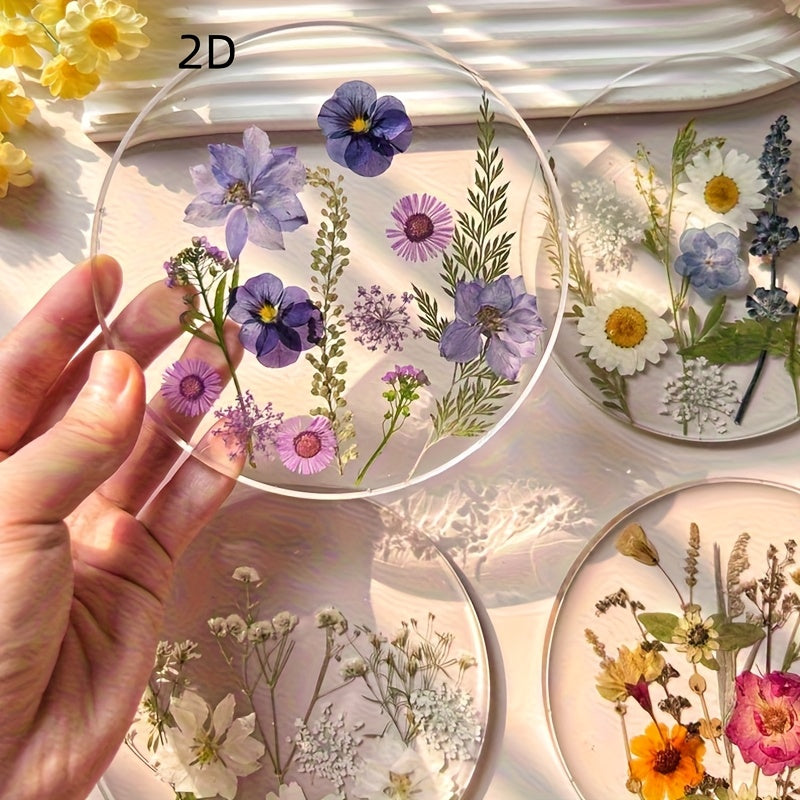 Juego de 4 Posavasos Acrílicos Planos 2D, Coloridos y Estampados para Exteriores, Decoración de Mesa para Bodas, Cumpleaños o Día de la Madre, Arte con Flores Silvestres, Diseño 2D Plano, Ideal para Navidad