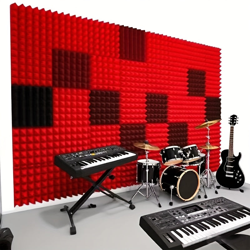 24 piezas, panel de absorción de sonido de algodón de pirámide de 12 * 12 * 2 pulgadas, negro y rojo (12 piezas negras + 12 piezas rojas), adecuado para paredes de estudios de grabación, salas de música, estudios de baile, paneles acústicos, salas de jue