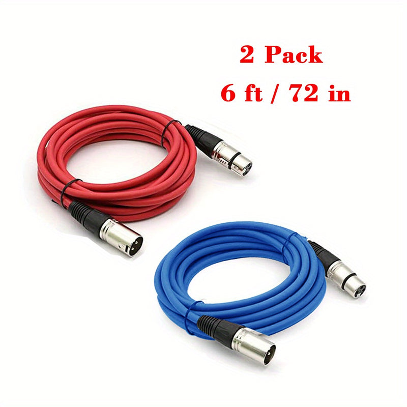 2pcs Cables XLR, Macho a Hembra, Cables de Audio y Iluminación Profesionales de 3 Pines para Micrófonos, Altavoces, Mezclador, Amplificador - Rojo y Azul, Funda Resistente, Alivio de Tensión Tri-Grip, Rendimiento Sin Ruido, Paquete de Cables de Micrófono