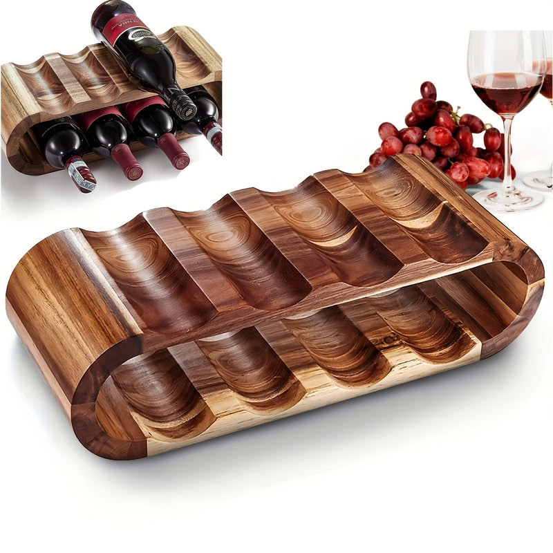 Soporte para Vino de Bambú con Portavasos en Forma de Tacón Alto para 8 Botellas - Diseño Ahorrador de Espacio para Encimera, Silueta Elegante y Moderna, Sin Necesidad de Montaje, Regalo Ideal para Amantes del Vino