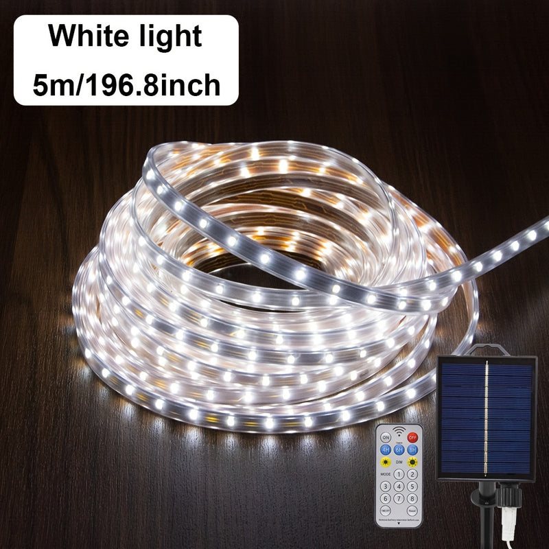 1 pieza de Luces Solares para Exteriores, 500cm/1000cm con 320LEDS/640LEDS Tira de Luces con Temporizador Remoto, Luces de Tira Regulables Multimodo para Jardín y Fiesta de Halloween, Acción de Gracias y Navidad