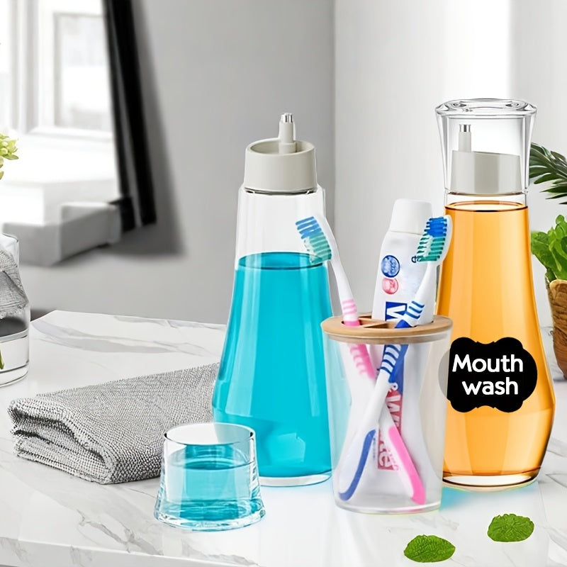 Dispensador de Enjuague Bucal de Vidrio Recargable con Tapa - 150/260ml, Contenedor Transparente para Encimera de Baño para Fácil Portabilidad