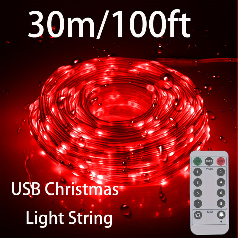 Luces de cadena LED alimentadas por USB con control remoto - Resistente al agua, velocidad de parpadeo ajustable, versátiles para ambiente festivo, decoración de patio y jardín - 4.88/15.24/30.48/50.29 metros Luces de hada de Navidad rojas