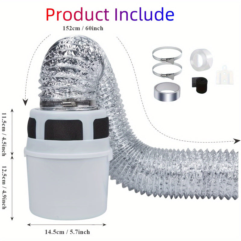 Colector de Pelusa de Secadora, Kit de Ventilación Interior con Cubo Filtro y Tubo de Aluminio Flexible de 10.16 cm para Secadora Eléctrica