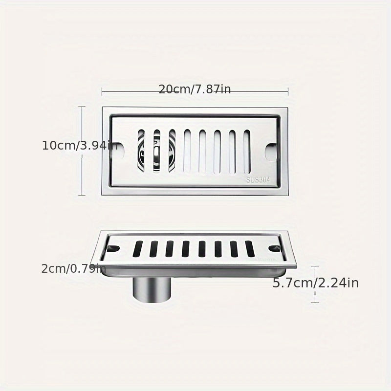 1 Pieza, Desagüe De Piso De Forma Alargada, Filtro De Acero Inoxidable Engrosado De Gran Desplazamiento, Desagüe De Piso A Prueba De Olores, Para Sala De Ducha De Hotel, Accesorios De Baño