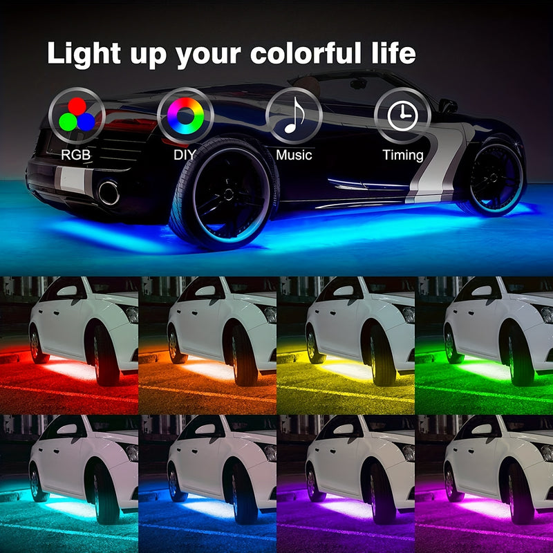 4 piezas de luces LED RGB para coche, luces LED para coche con aplicación, luces de tira de luz inferior para coche con modo de música, kit de luces LED de luz inferior para SUV, camiones, regalo de Navidad