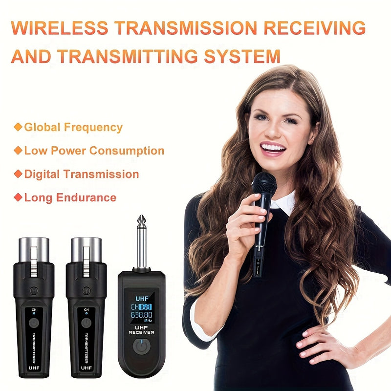 Transmisor y receptor sin varillas con adaptador UHF XLR, carga USB-C, compatible para micrófonos dinámicos y de condensador en producción musical, mezcladora de guitarra y sistemas PA