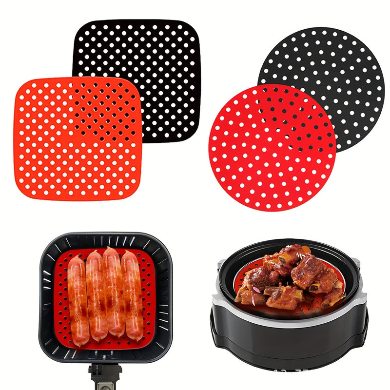 1pc Revestimiento de Silicona Reutilizable para Freidora de Aire - Fácil de Limpiar, Alfombrilla Antiadherente en Rojo y Negro, Perfecto para Cocinar Saludable, Compatible con la Mayoría de Freidoras de Aire, Accesorios para Freidora de Aire