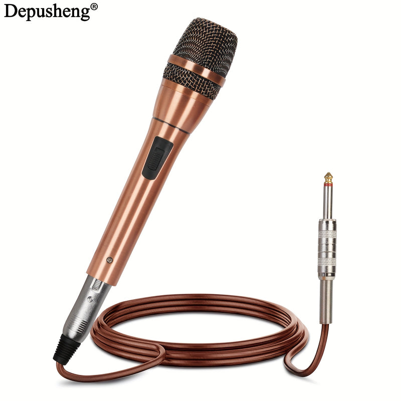 Micrófono dinámico Depusheng C7, profesional, unidireccional, con bobina móvil, micrófono de mano con cable, enchufa y juega, sin batería, con enchufe de 6,35 mm, para grabación de canto familiar profesional, transmisión - Material metálico