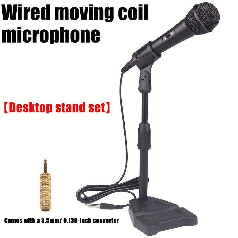 Conjunto de soporte de micrófono de bobina de movimiento con cable profesional, micrófono portátil, micrófono dinámico de mano universal con enchufe de 6,35 mm/0,25 pulgadas y adaptador de 3,5 mm/0,138 pulgadas. Adecuado para teclados electrónicos, instr