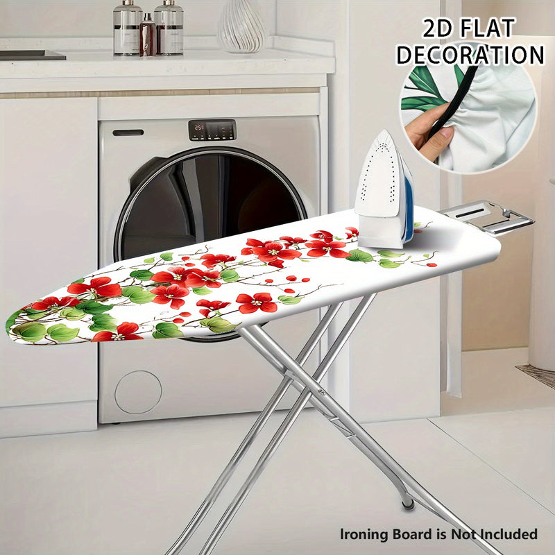 Fundas Lavables para Tabla de Planchar con Decoración Floral - Flores Rojas Elegantes y Hojas Verdes, Ajuste Universal para la Mayoría de Mesas de Planchado Estándar, Accesorio para Sala de Lavandería, No Incluye Mesa, Diseño Vibrante, Fácil Instalación,
