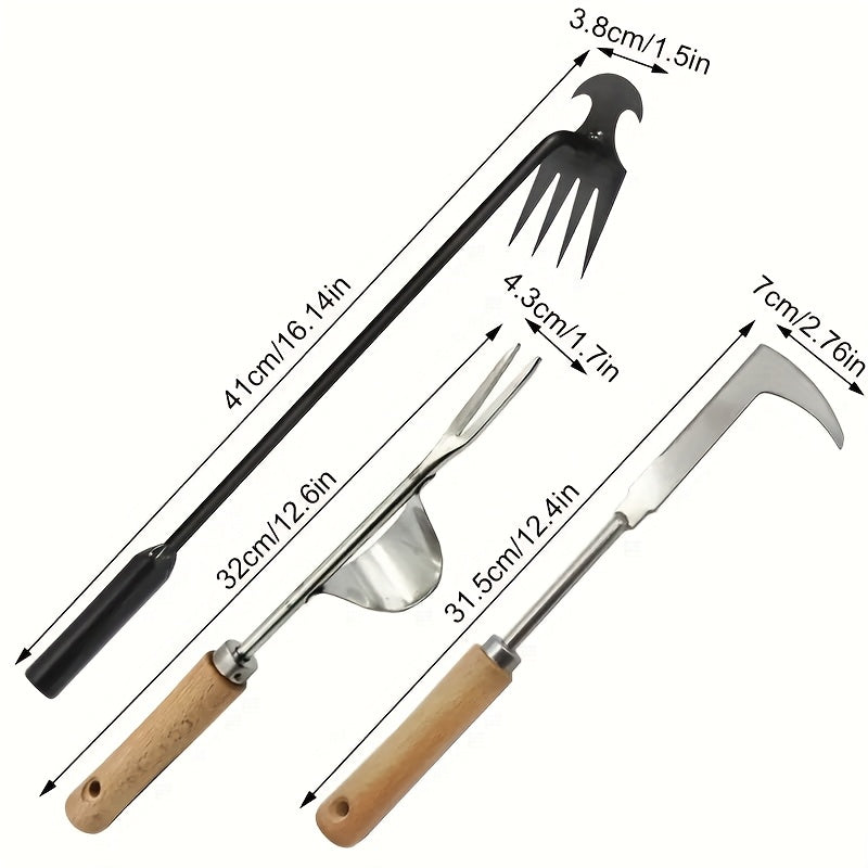 Juego de 3 piezas de acero inoxidable para eliminar malezas, manual, con herramienta de jardinería en forma de L, para eliminar moho de ladrillos y limpiar el borde de la hierba. Herramientas de jardinería duraderas.