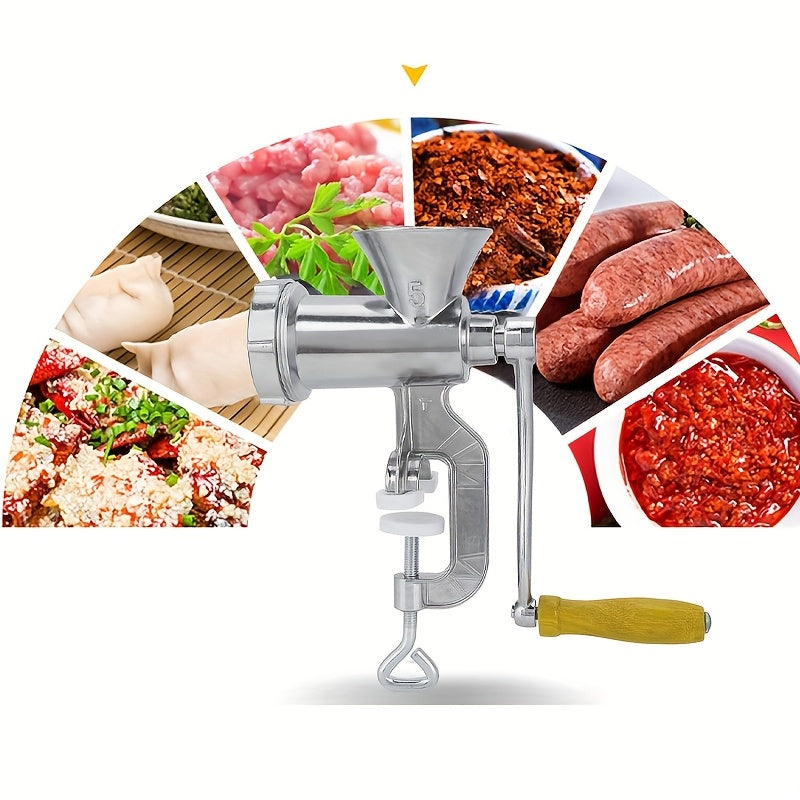 Molino de carne manual PMMJ de 1 pieza, procesador de alimentos de acero inoxidable con manivela y abrazaderas para mesa, herramienta de cocina multipropósito para moler carne y verduras, sin necesidad de electricidad ni batería.