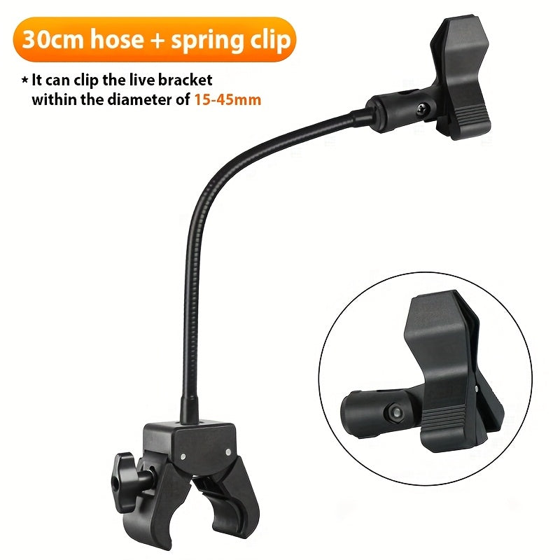 Soporte de micrófono profesional con manguera metálica flexible, soporte portátil ajustable para microfonía con cuello flexible, pinza potente McSpring McClamp, perilla de bloqueo práctica, ideal para transmisiones en vivo, podcasts y grabaciones, base u