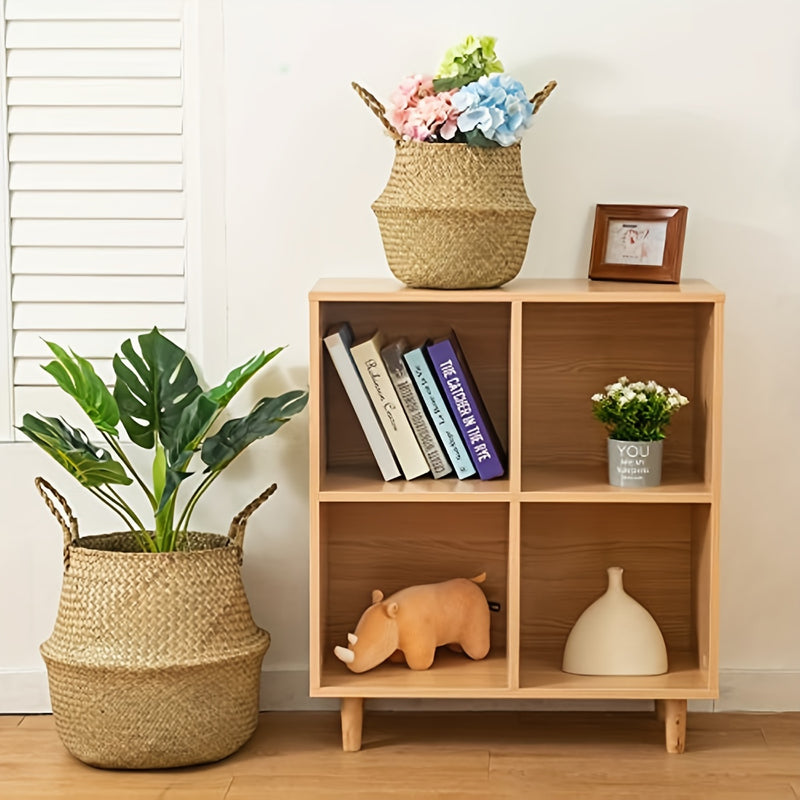 1 Pieza, Cesta De Mimbre Tejida A Mano Con Algas Marinas, Añade Estilo Y Funcionalidad A La Decoración De Tu Hogar Con Este Macetero Tejido