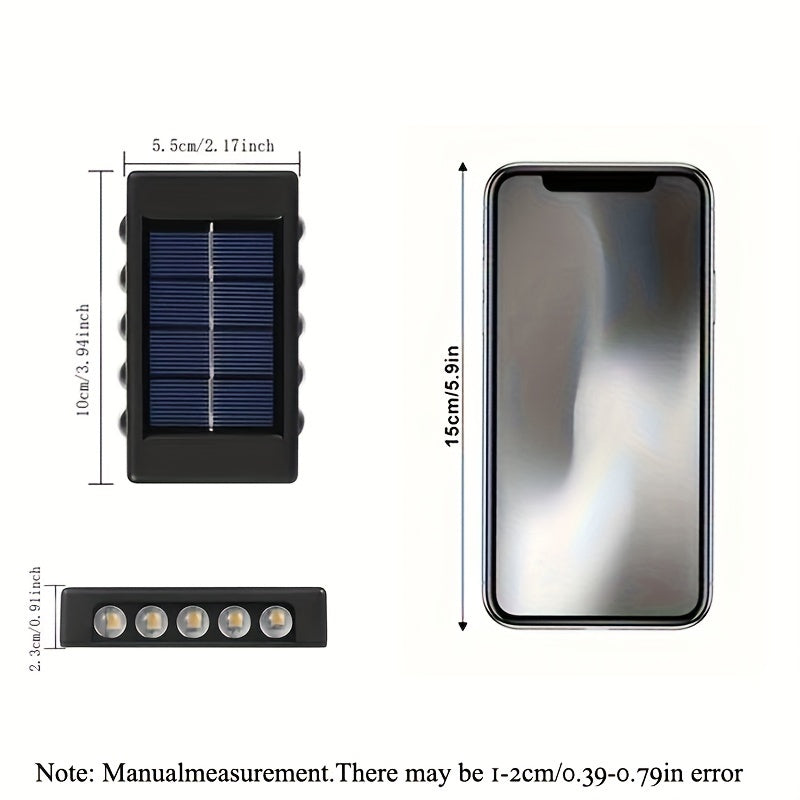 6 u 8 piezas, lámpara solar para jardín con 10 LEDs, luz guía para cercas, iluminación para porche, lámpara pequeña de pared, espejo convexo luminoso superior e inferior, ideal para jardín, patio o terraza