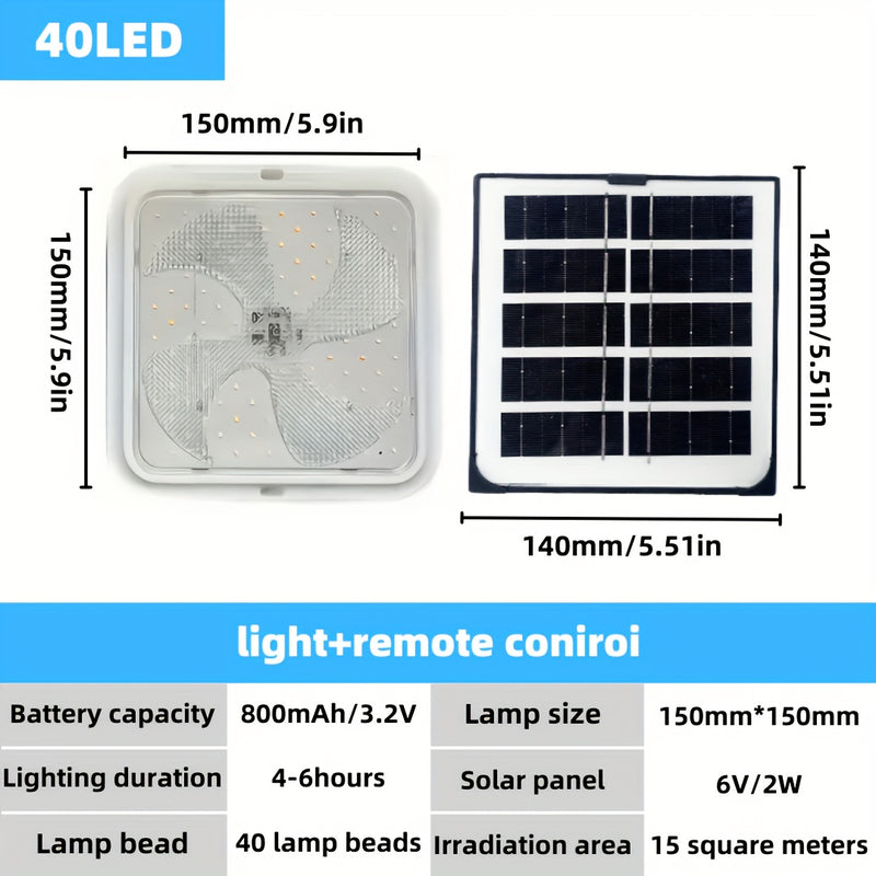Luz LED de techo solar, 40-84 LED cuadrada con control remoto inteligente, iluminación general para interiores, regulable, fácil de instalar, ideal para cocina, dormitorio u oficina