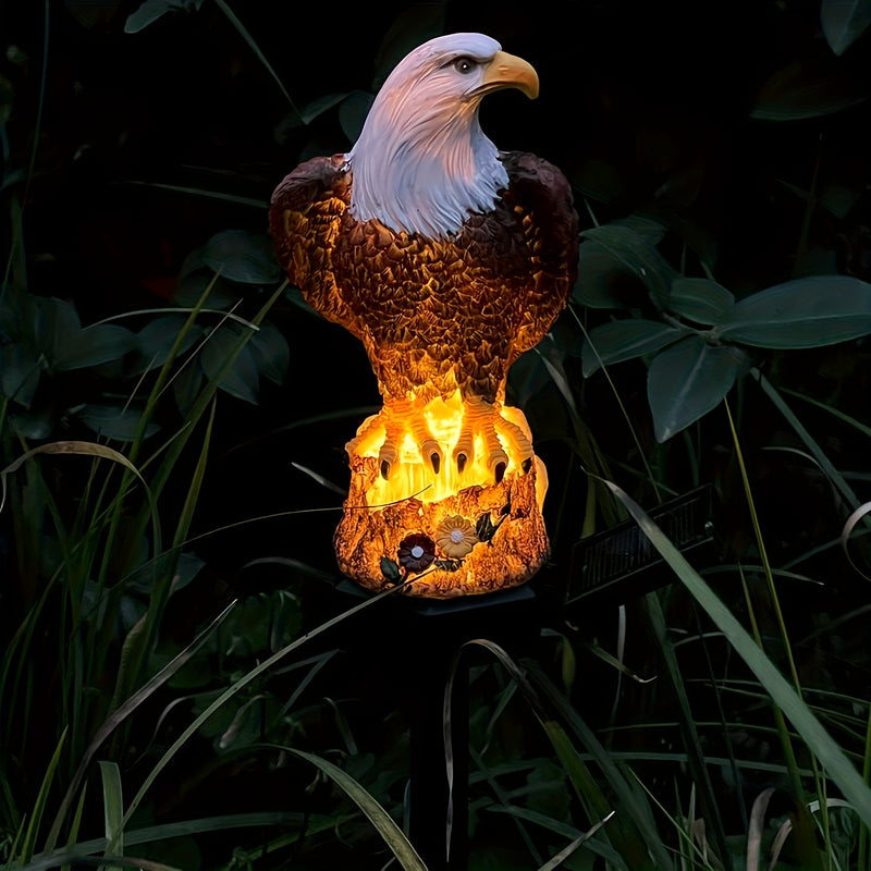 Pack de 2 reflectores solares con diseño de águila, luces decorativas para exteriores en ABS pulido, acentos de cristal LED de bajo consumo, montaje semiempotrado, control con sensor de luz, base B15d, carga solar de 600mAh, ideal para jardín, césped, pa
