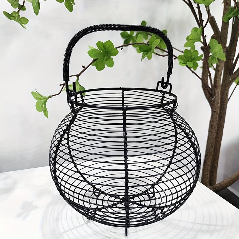 Cesta de huevos de malla metálica negra con capacidad para 50 huevos, con asas - Almacenamiento portátil y fácil de limpiar para huevos y patos, ideal para estilos de granja y recolección de huevos al aire libre, soporte para huevos.