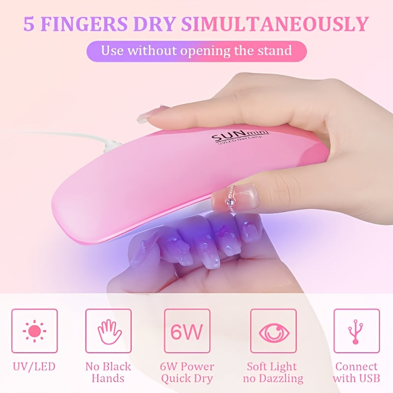 Linterna de Manicura Portátil Mini con 6 Bombillas LED - Rosa y Blanca, Alimentada por USB, Diseño Plegable, Ideal para Pulir Gel y Secar - Elección Perfecta para el Cuidado de Manos y Pies