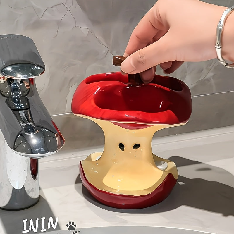 Portacepillos y vaso con forma de manzana innovador, opciones de tres o cuatro agujeros, versátil para el hogar, duradero y resistente