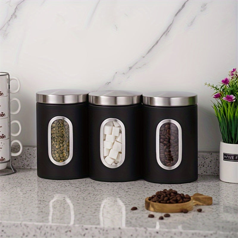 3pcs Negro/gris, Contenedores de Alimentos, Cajas de Almacenamiento para Café, Azúcar, Té, Frijoles