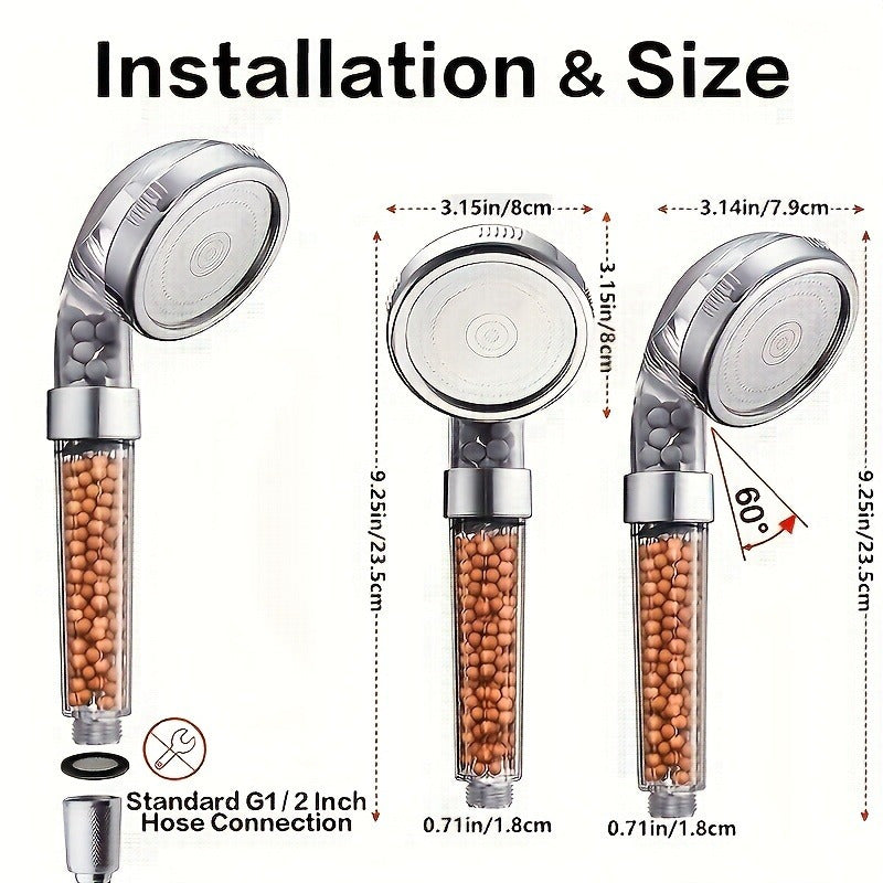 1pc Cabezal de Ducha Ahorrador de Agua a Alta Presión con Filtro, Pulverizador Portátil para RV y Hogar, Diseño Circular en Plástico Duradero, Beige Claro, Flujo Transparente, Accesorio Funcional para Baño