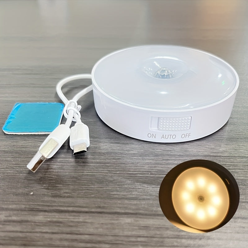 Luz nocturna LED recargable por USB con sensor de movimiento y tecnología PIR, 8 luces, tira magnética adhesiva para clósets, gabinetes, escaleras, habitaciones y más, eficiente en energía, portátil y fácil de instalar, tira de luces LED recargable por U