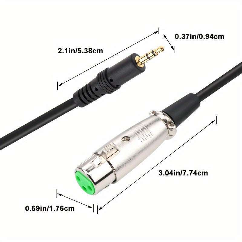 Cable de audio 3.5mm macho a XLR, cable de audio XLR con núcleo de goma verde, cable de audio, cable de micrófono 3.5mm a XLR hembra con conector de aleación de zinc y aluminio, enchufe de 3.5mm chapado en oro de cobre puro. Cable de audio para conectar