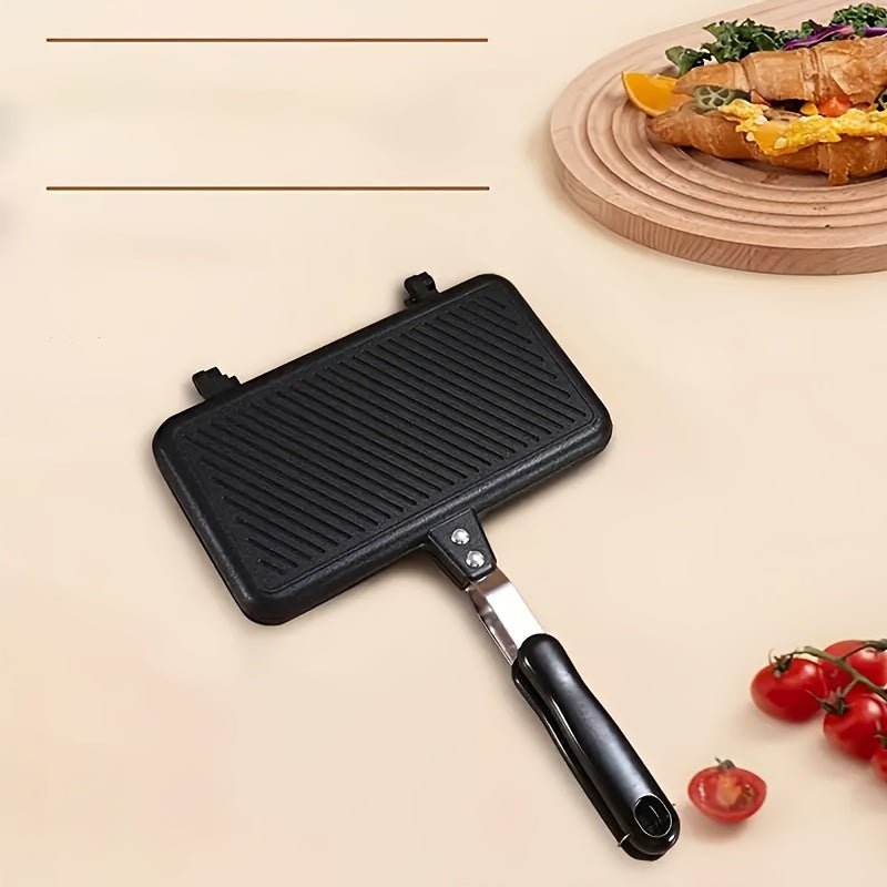 Esta Nueva Sartén de Aleación de Aluminio Multifuncional de Doble Cara con Mango es Antiadherente y Perfecta para Hacer Sandwiches, Bistecs, Tostadas y Huevos, Adecuada para Reuniones en Interiores y al Aire Libre.