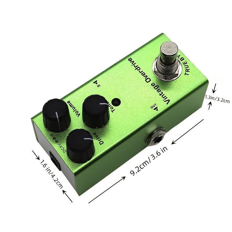 Pedal de efectos de guitarra Overdrive vintage - True Bypass, fuente de alimentación DC 9V - Verde - Para instrumentos de guitarra y bajo