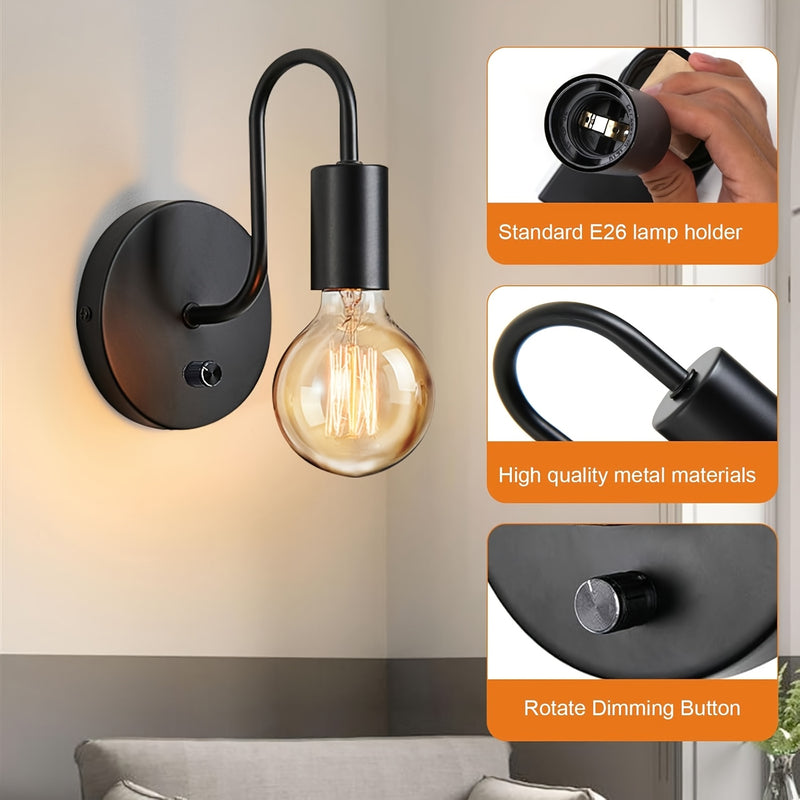 Linterna de pared negra, lámpara retro regulable E26 industrial para dormitorio, baño o pasillo (bombilla no incluida)