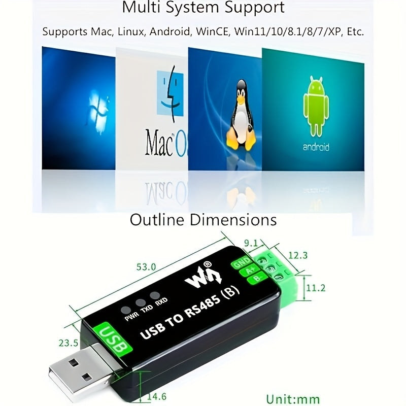 Conector USB a RS485 industrial - Comunicación rápida, adaptador original FT232RL y SP485EEN, protección ESD integrada, fusible reestable, para ACQUAC, DELL, AKN, HUA y más