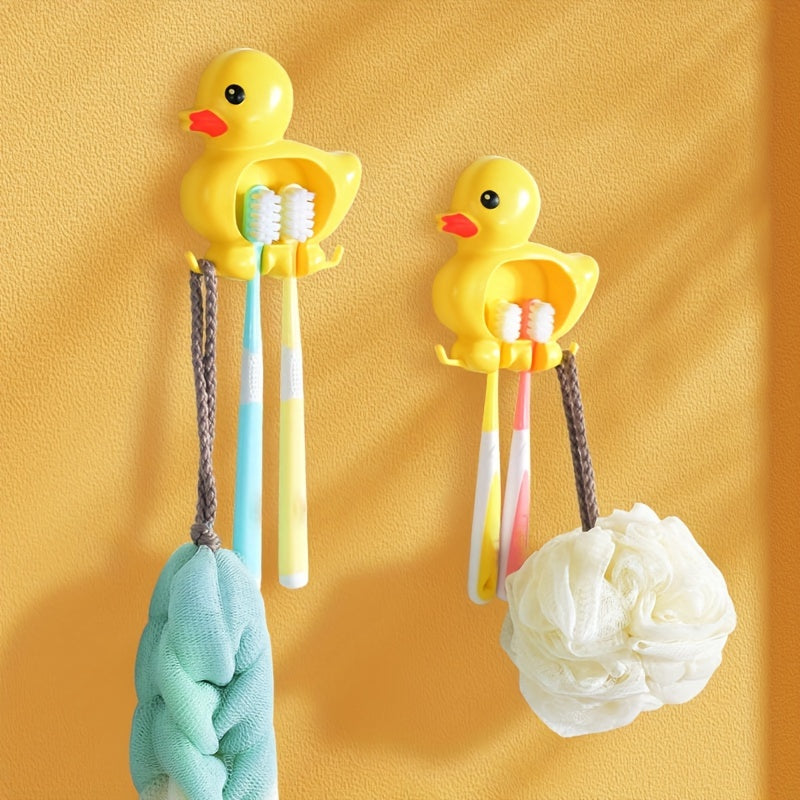 1 ud Adorable Portacepillos de Pared en Forma de Pato Quacky - Impermeable, a Prueba de Polvo, Instalación sin Taladro con Ventosa, Fácil de Limpiar, Ahorra Espacio, Organizador de Baño y Accesorio de Decoración para el Hogar
