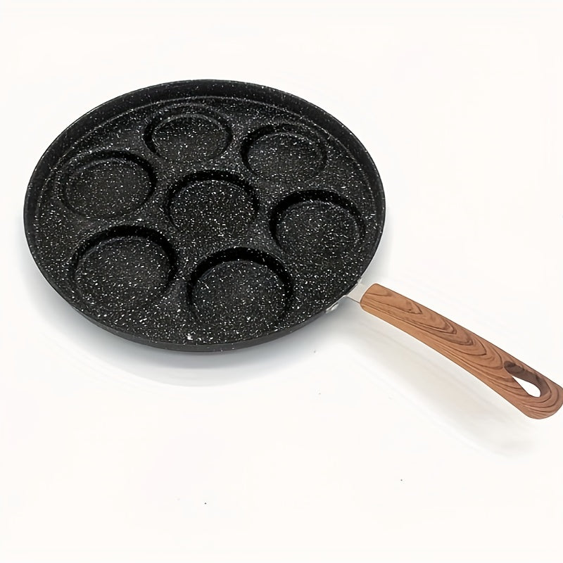 Paella Antiadherente de 7 Ranuras - Sartén Duradera para Desayuno con Hierro, Ideal para Panqueques, Salchichas y Alitas de Pollo - Utensilios Portátiles para Cocinar en Casa o Camping con Distribución Uniforme del Calor, Fácil Limpieza