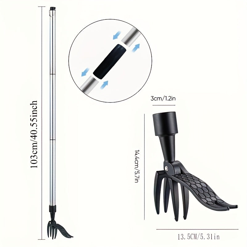Pulidor de malezas de acero manual de 3 secciones con cabeza de cuatro garras y mango largo - Diseño de poste ergonómico para la fácil eliminación vertical de malezas, no se requiere doblarse o arrodillarse, herramienta de jardín duradera de metal para e