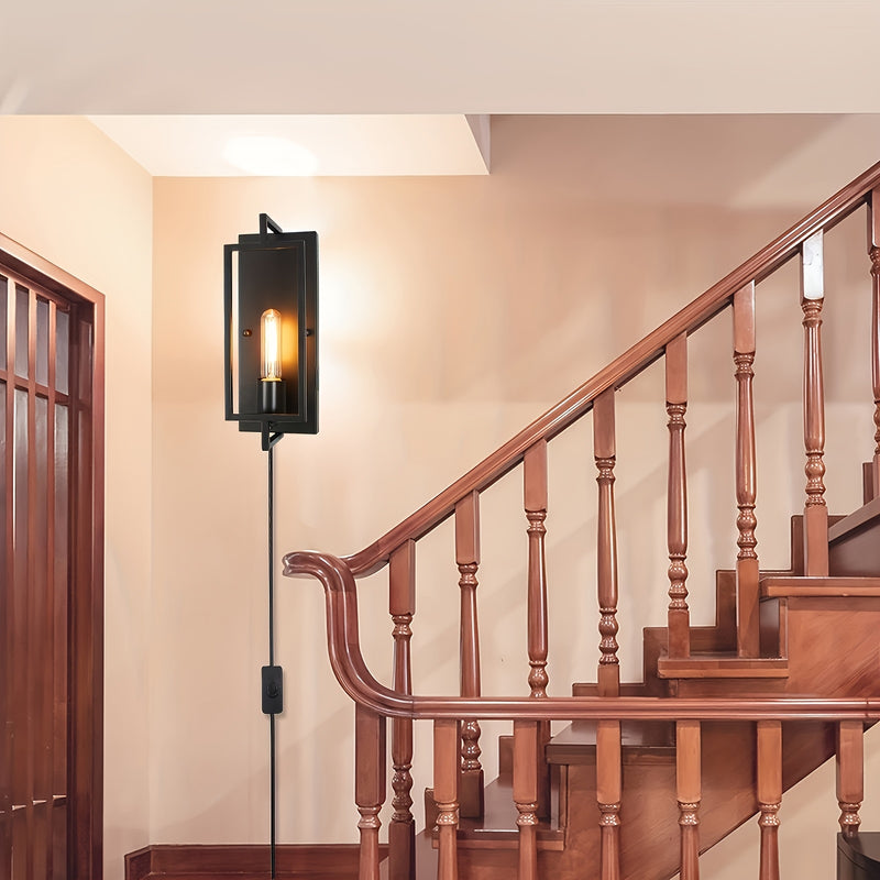Juego de 2 lámparas de pared estilo granja con pantalla metálica, ideal para dormitorios y estudios (bombillas no incluidas)