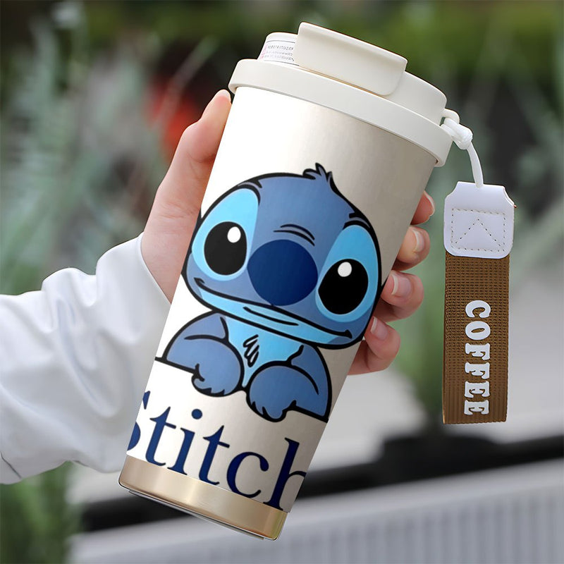Taza de viaje de acero inoxidable de 18 oz Stitch - Aislada de doble capa, fácil de llevar, perfecta para bebidas calientes y frías, ideal para uso en el coche, soporte para bebidas en el coche | Diseño juguetón | Vaso aislado