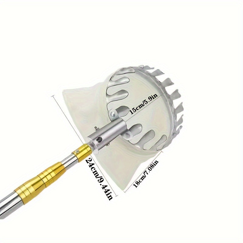 1pc Recogedor de frutas extensible de acero inoxidable con varilla telescópica - Herramienta de cosecha de jardín para alcanzar manzanas, caquis, mangos, nísperos con cesta de absorción de impactos, alcance de 74 pulgadas