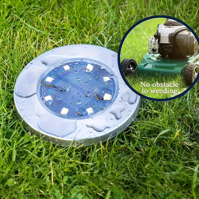 Paquete de 4 Lámparas Solares para Suelo, Lámparas de Paisaje Exterior, 8 Lámparas Solares con LED, Lámparas de Disco Solar, Iluminación para Jardín y Pasillos, Luz para Césped y Caminos en Patios