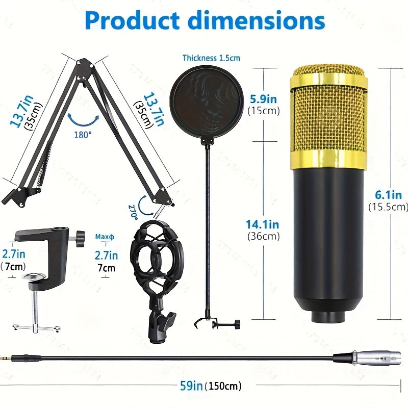 Equipo de podcast, conjunto de micrófono condensador con cable BM800 con tarjeta de sonido en vivo V8S, conjunto de micrófono con cable de 6,35 mm, conjunto de sonido en vivo, grabación de música estéreo externa para computadora, soporte de micrófono aju